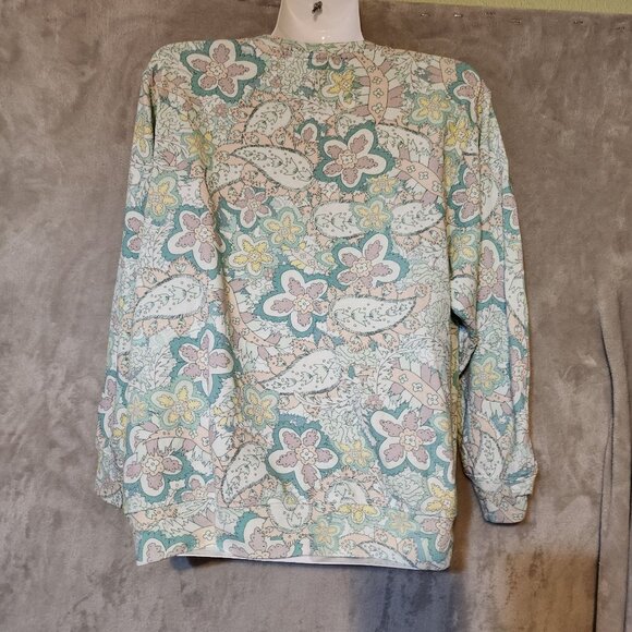 SUNDRY Womens Paisley 3/4 Sleeve‎ Multicolor Floral Pattern 3 Relaxed Sweatshirt - Picture 2 of 5